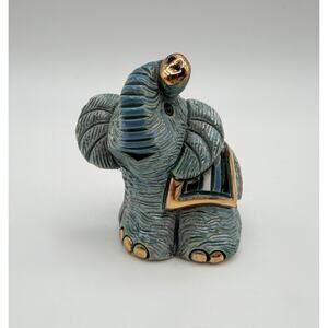 De Rosa Rinconada Mini Family Collection Elephant Figurine 2.5” Blue & Gold 17CV